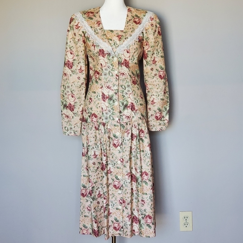 Vtg Gunne Sax Jessica McClintock Cottagecore Laura Ingalls Floral Midi Dress 3